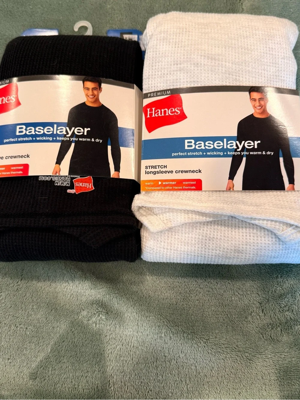 Hanes Baselayer Thermal Long Sleeve Crewneck Shirt Set Black & White NWT M